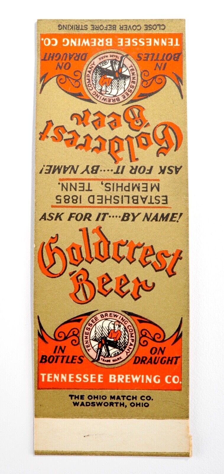 Vintage 1930's Goldcrest Beer Advertising Matchbook Breweriana Memphis,Tenn #35