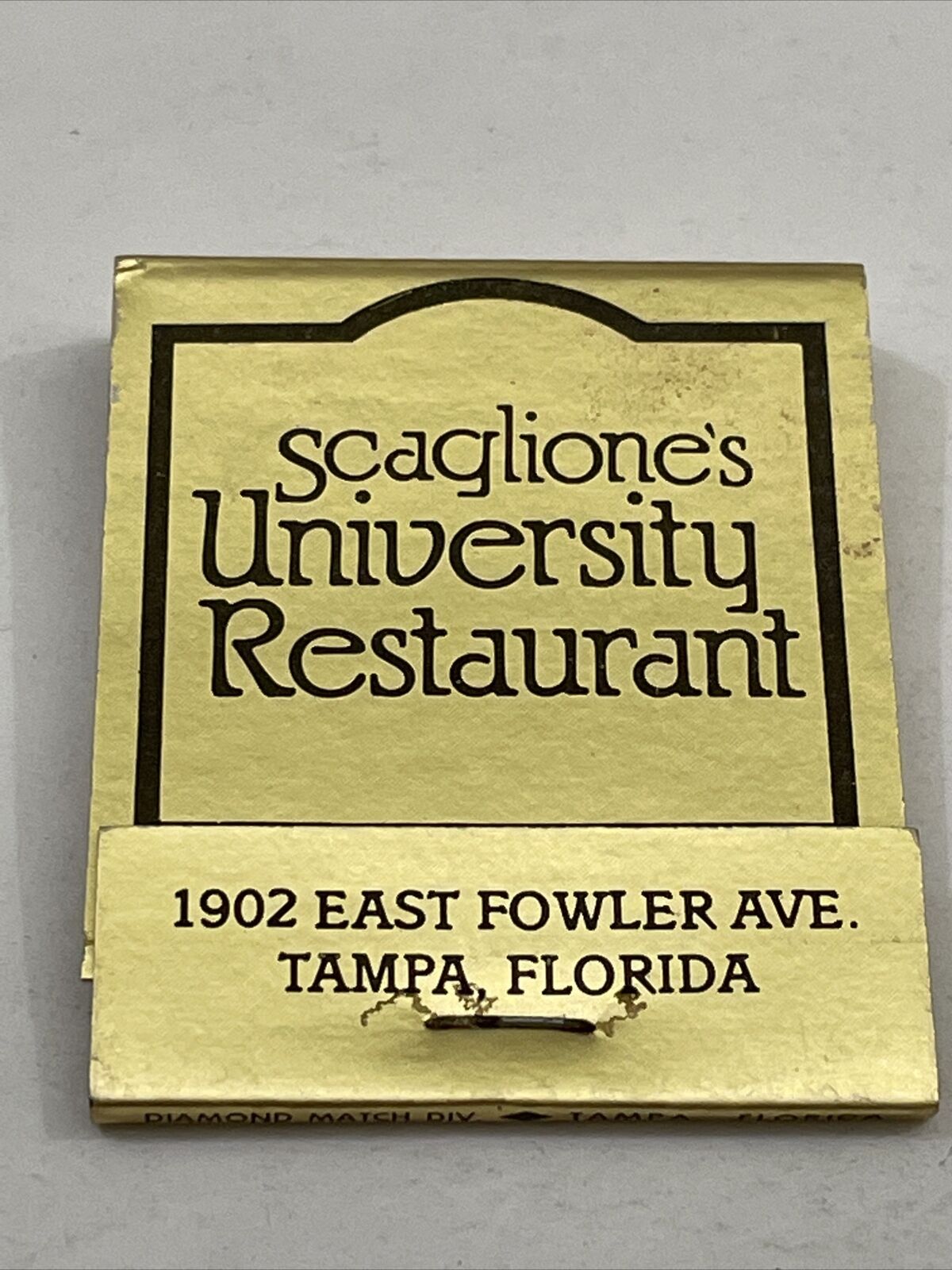 Vintage Matchbook Cover  Scaglione’s University Restaurant Tampa, Fl gmg unstruc