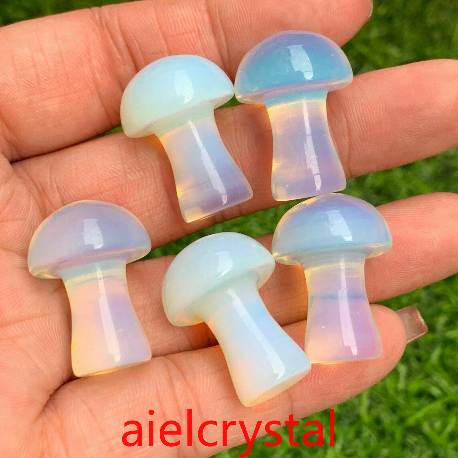25mm+ Hand Carved Opalite mushroom crystal hand-polished reiki healing 5pc