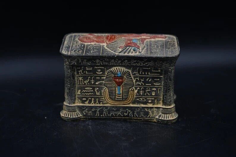 RARE ANCIENT EGYPTIAN ANTIQUE Box Sphinx & King Tut Pharaonic Handmade