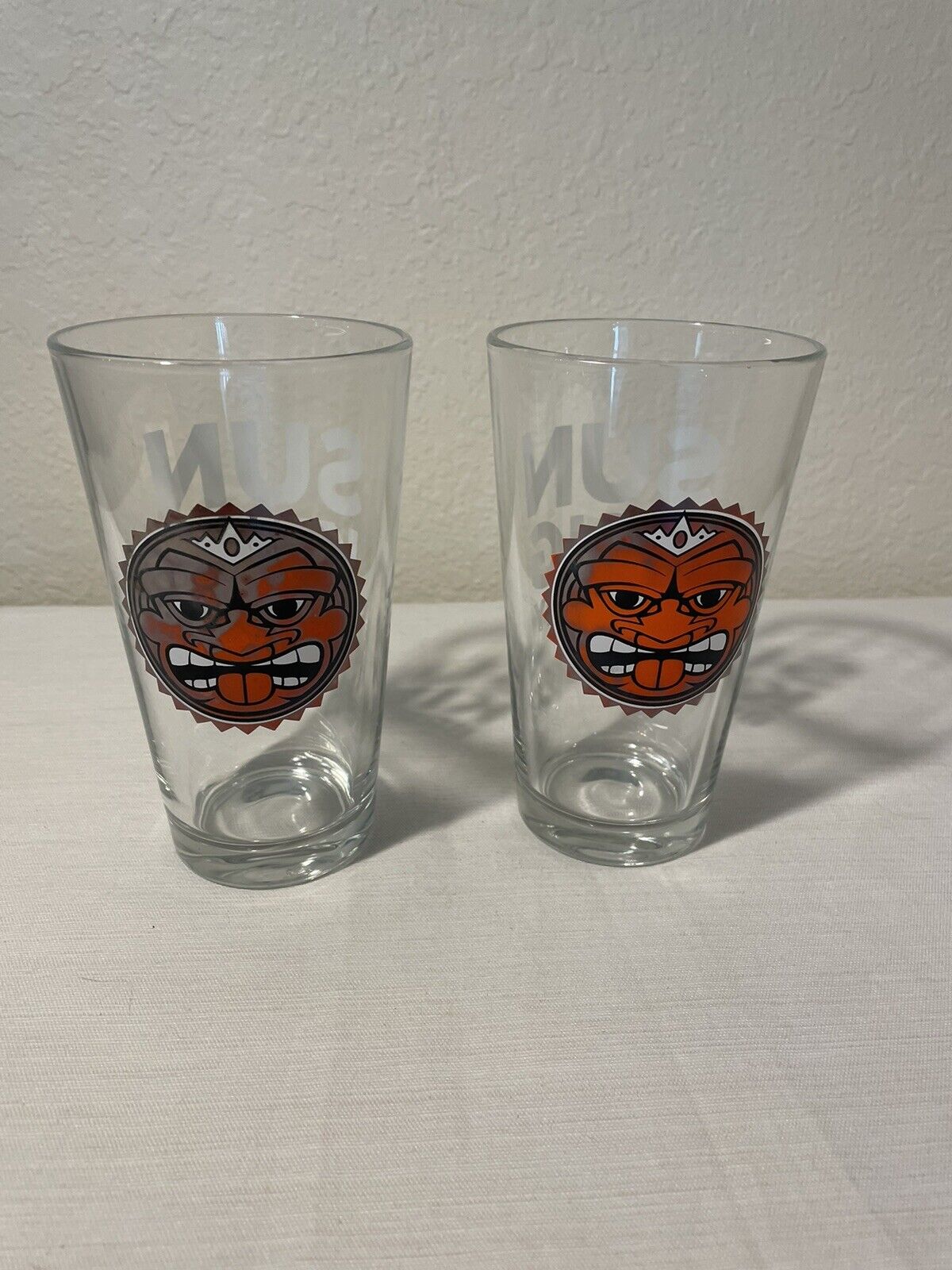 Sun King Brewery Tiki Faced Beer Glasses Set of 2