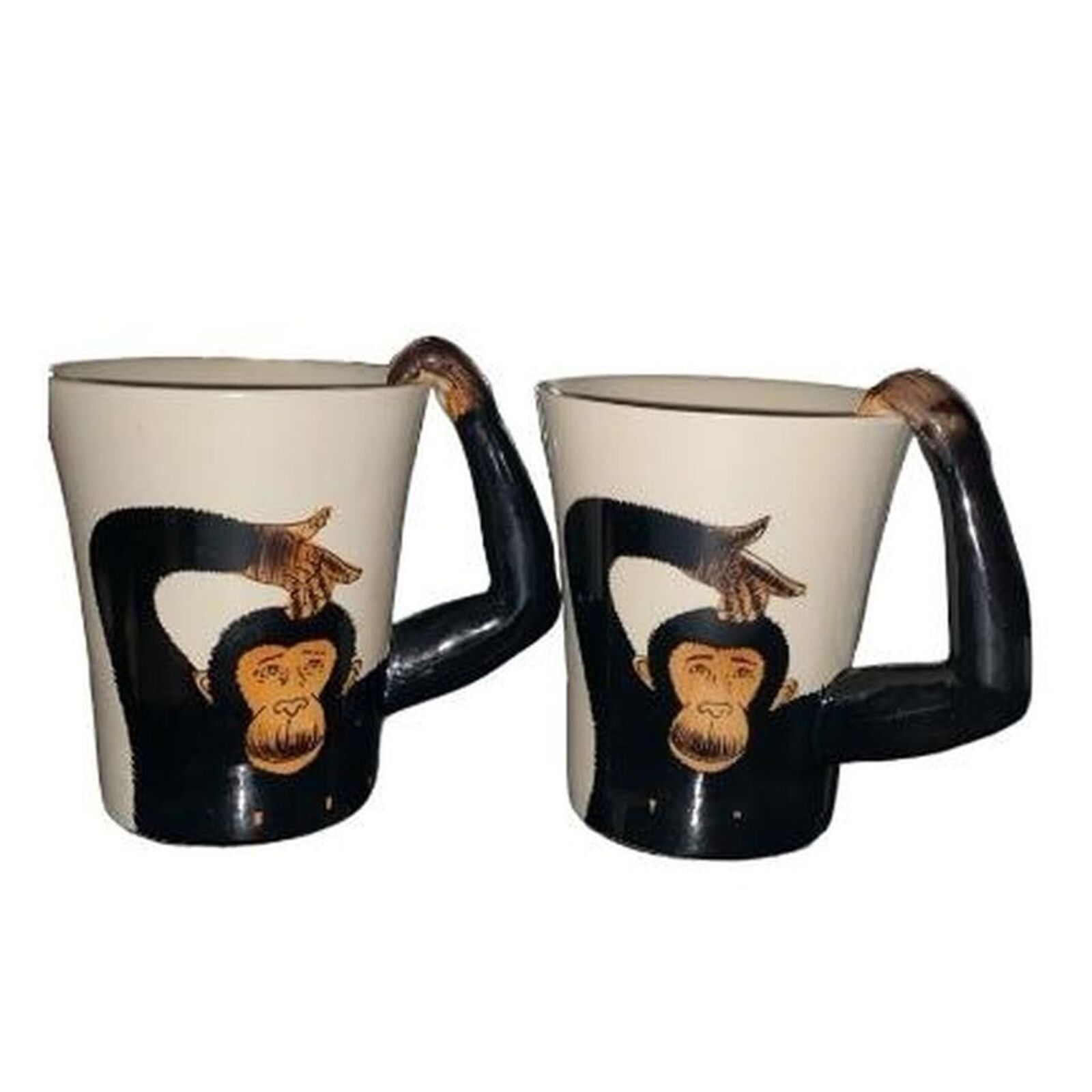 Pier 1 Imports Monkey Set of 2 Jungle Wildlife Monkeys Mugs Cups Handpainted