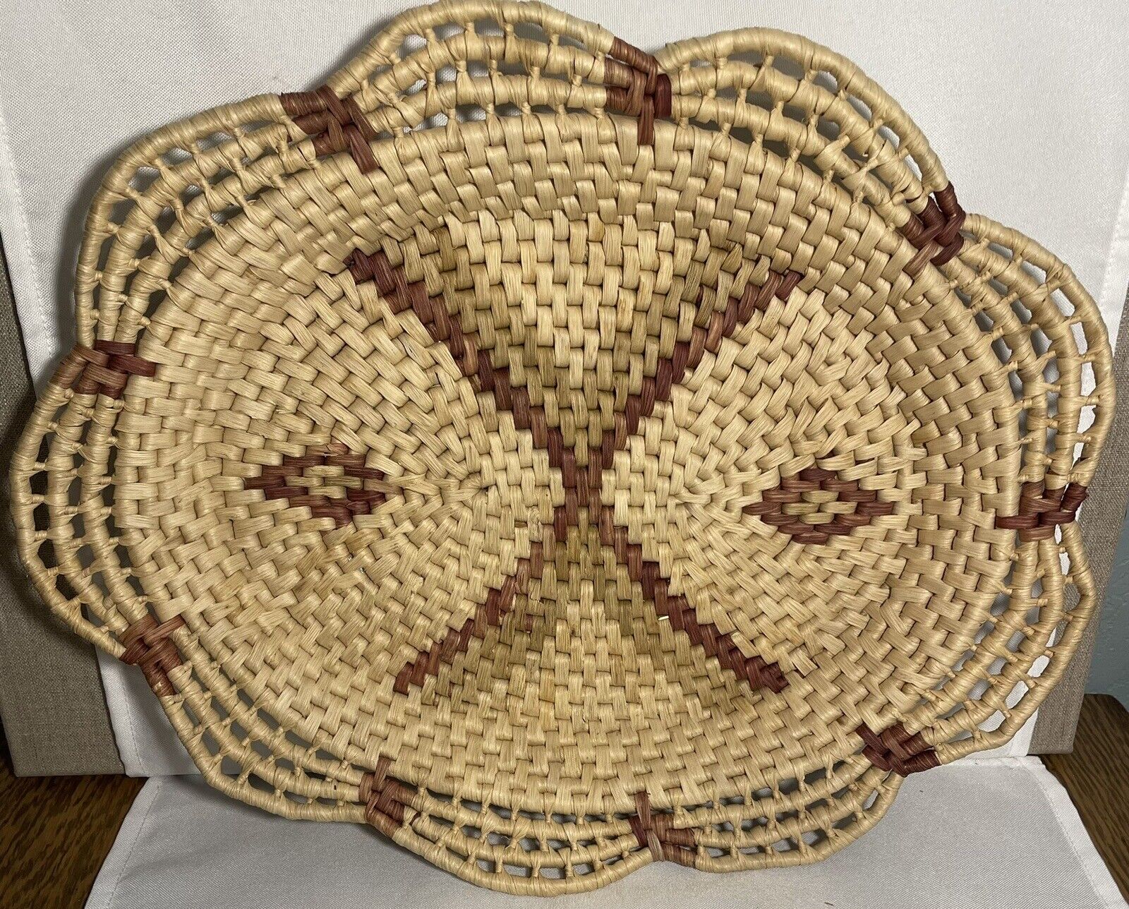 Seagrass Hand Woven Coil Basket Oval Shaped Platter Style Wall Home Decor 