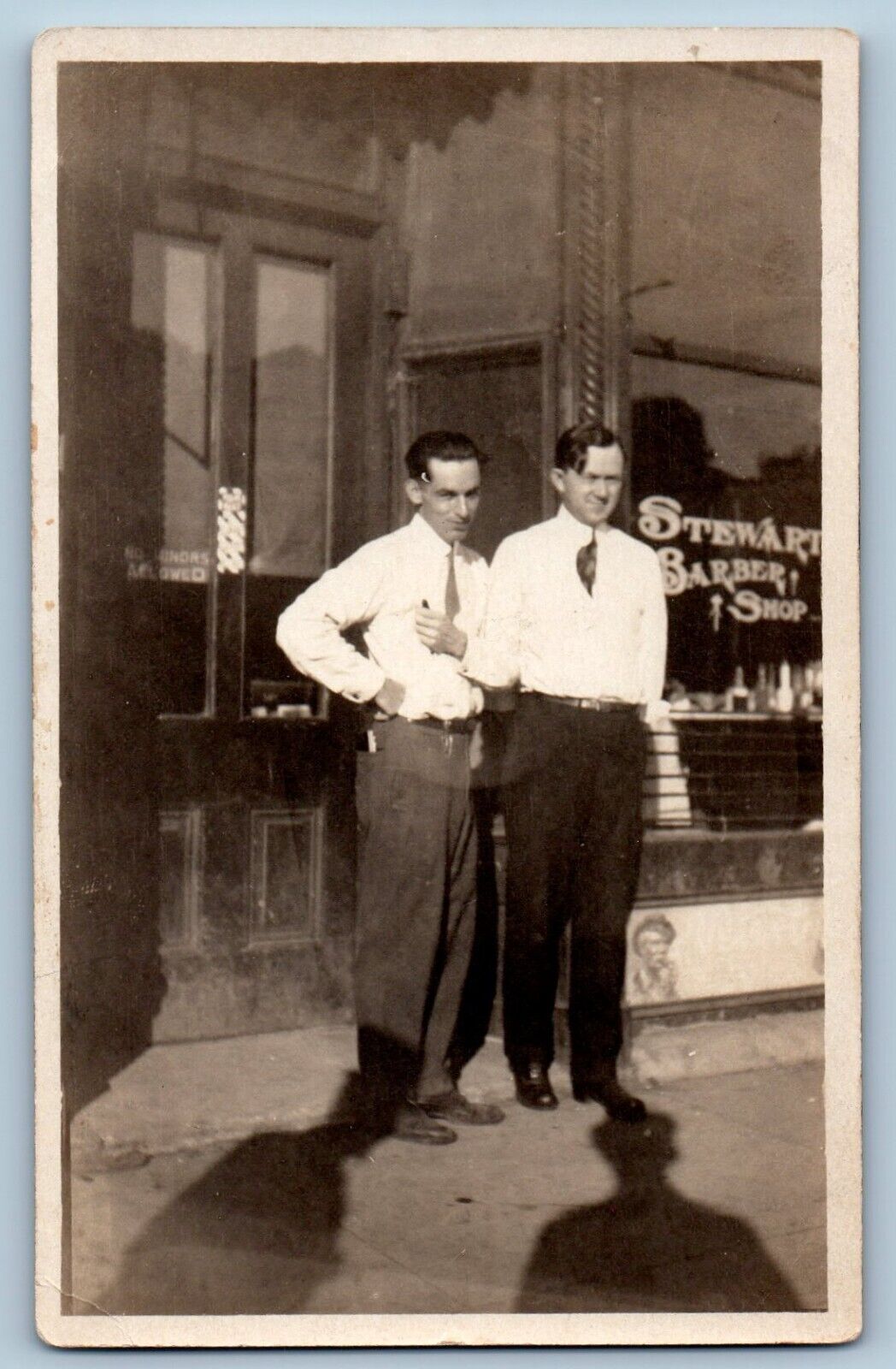 Clarion Iowa IA Postcard RPPC Photo Stewart Barber Shop c1910's Antique Posted