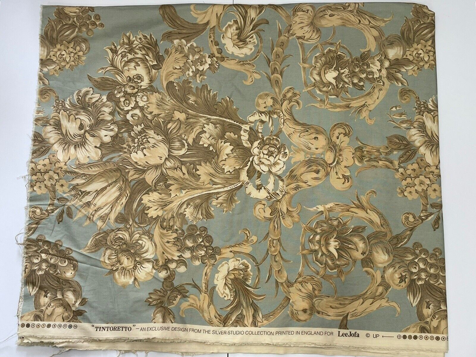 Lee Jofa England Upholstery Fabric “Tintoretto” Seafoam Green & Cream 3.5 Yards