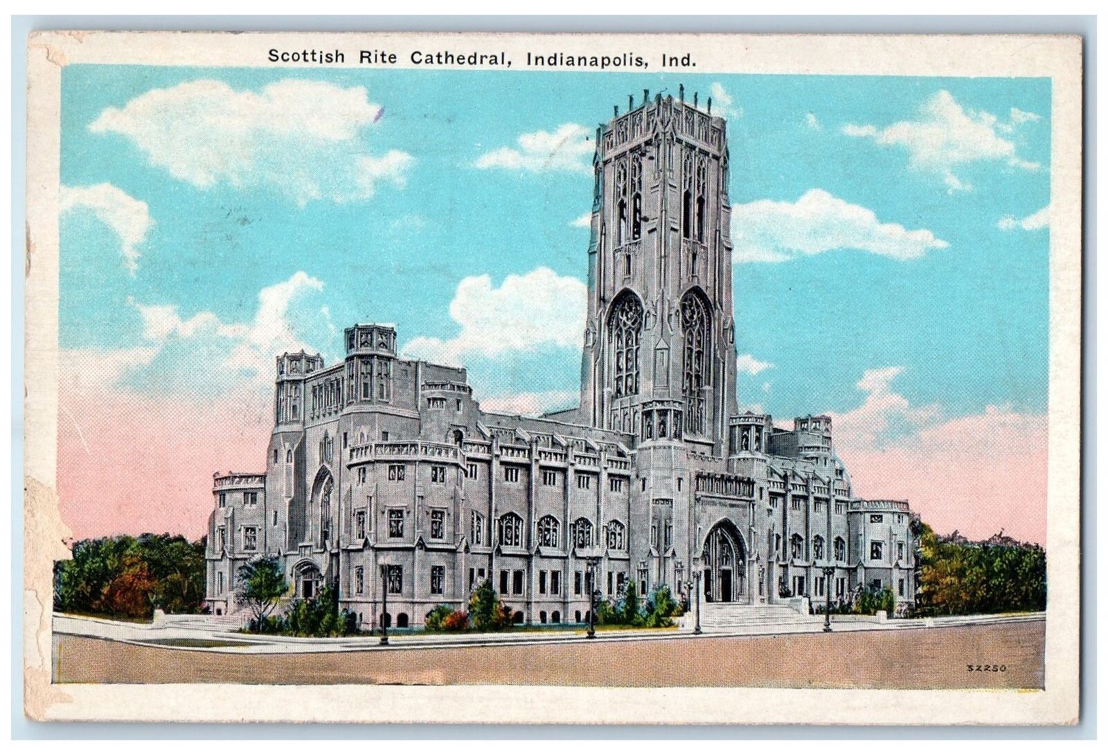 1931 Scottish Rite Cathedral Building Facade Tower Indianapolis IND Postcard