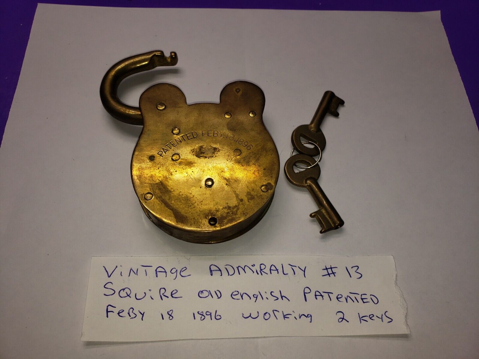 REPRODUCTION SQUIRE # 13 Admiralty  Brass Levers Brass Padlock WORKING REPRO