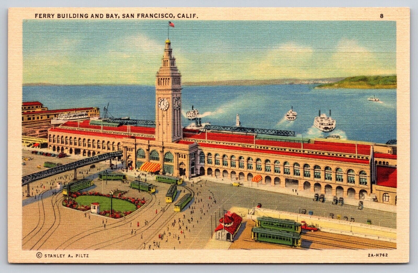 Postcard Perry Building and Bay San Francisco California