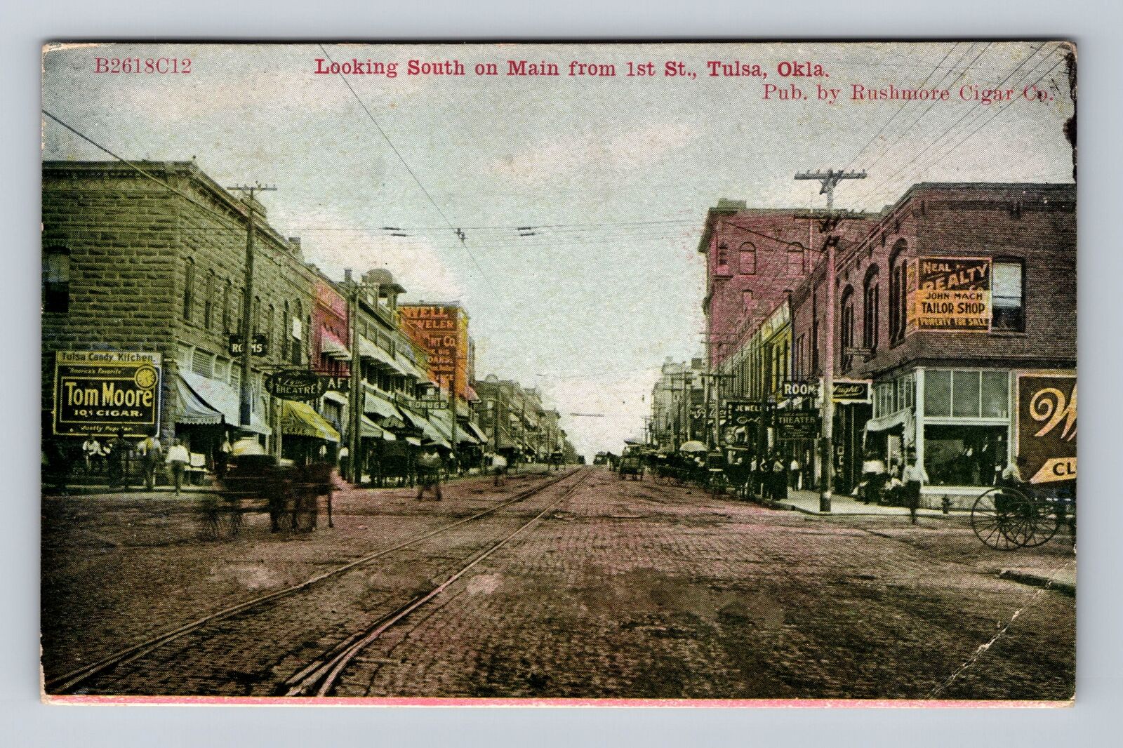 Tulsa OK-Oklahoma, Looking South On Main, Antique, Vintage c1910 Postcard