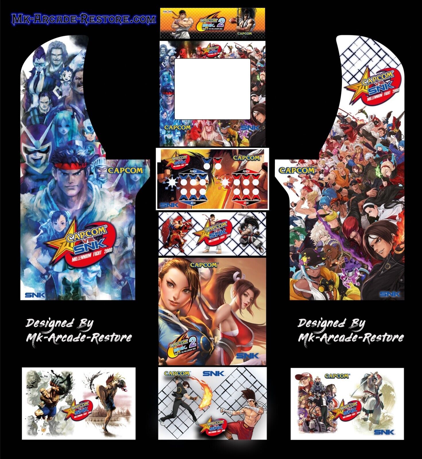 Arcade1Up Capcom Vs SNK Side Art Arcade Cabinet Kit Artwork Graphics Decals
