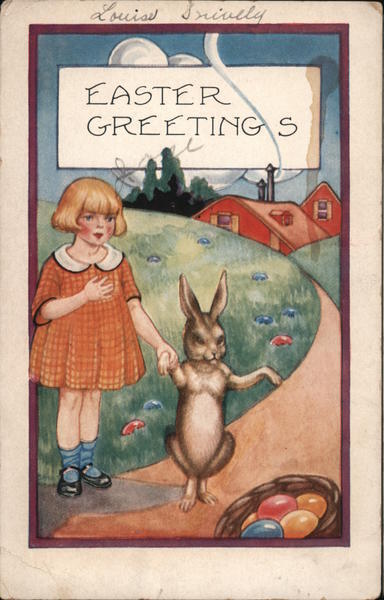 Easter Bunnies Easter Greetings Whitney Made Antique Postcard Vintage Post Card