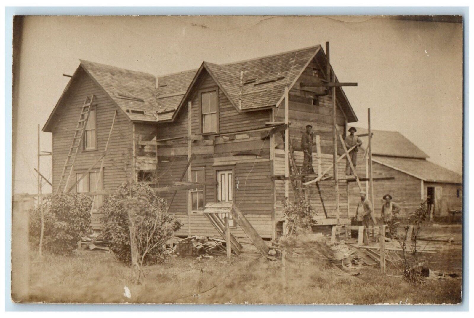 c1910's Farm House Construction Workers Occupational RPPC Photo Antique Postcard