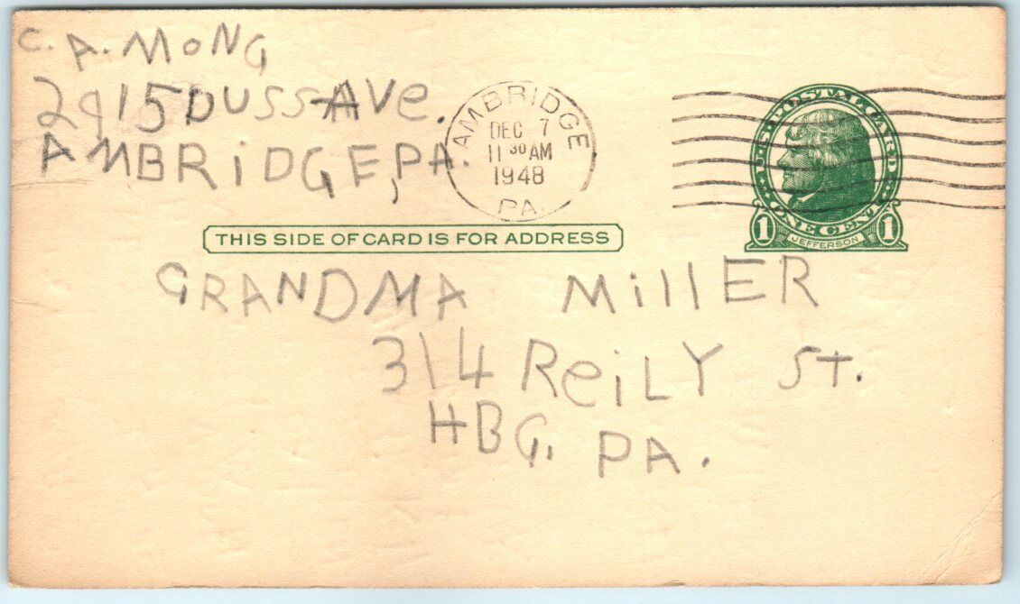 Postcard - Jefferson - One Cent US Postal Card