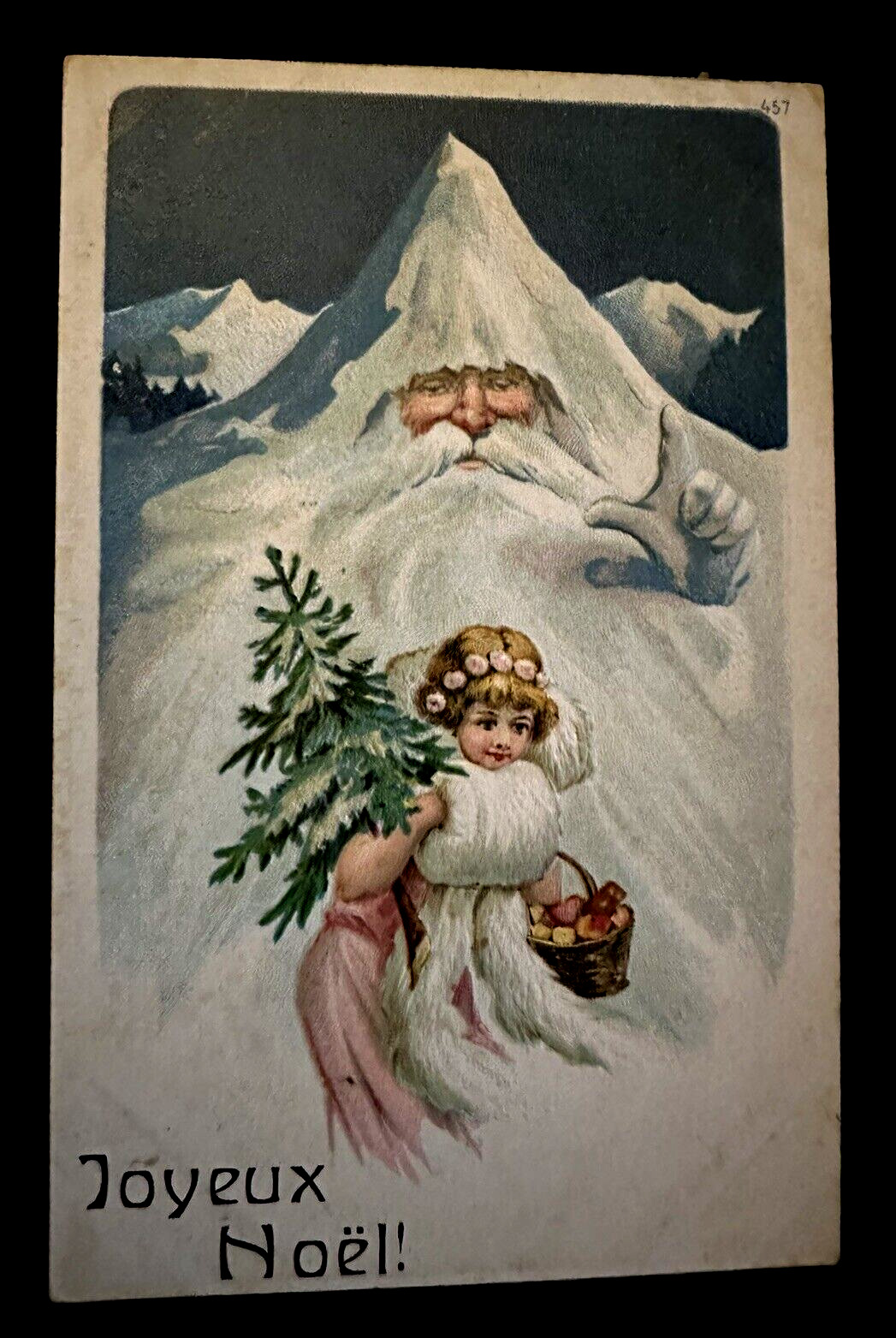 Rare~Santa Claus  Face in Mountain~Anthropomorphic Fantasy Christmas Postcard