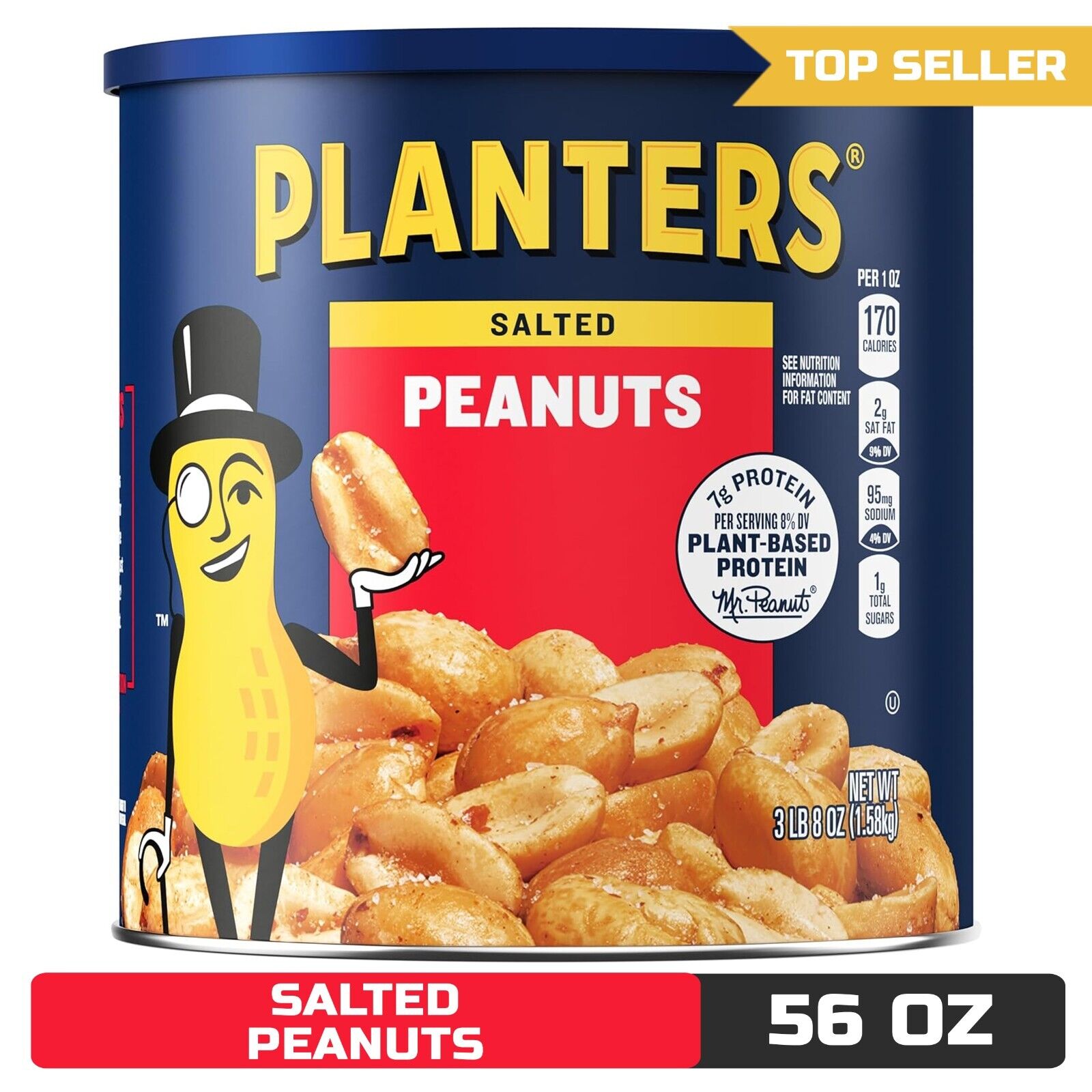 PLANTERS Salted Peanuts - Classic Crunch, 56 oz Canister