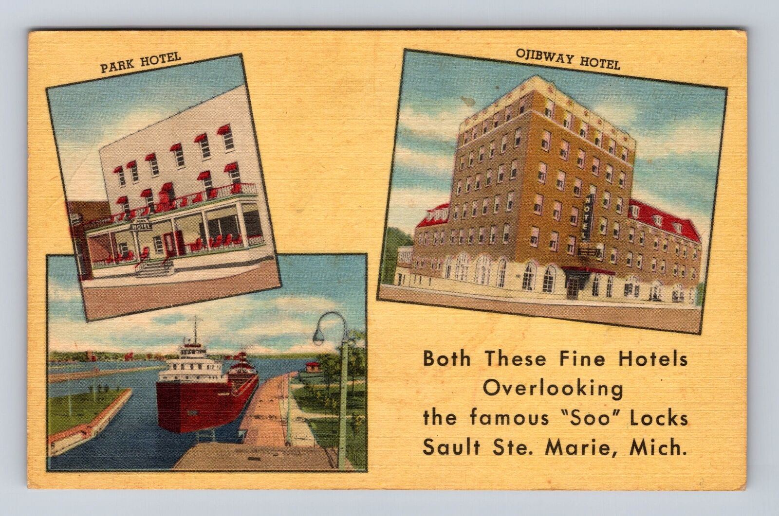 Sault St Marie MI-Michigan, Leon A Deglman Hotels, Advertising, Vintage Postcard