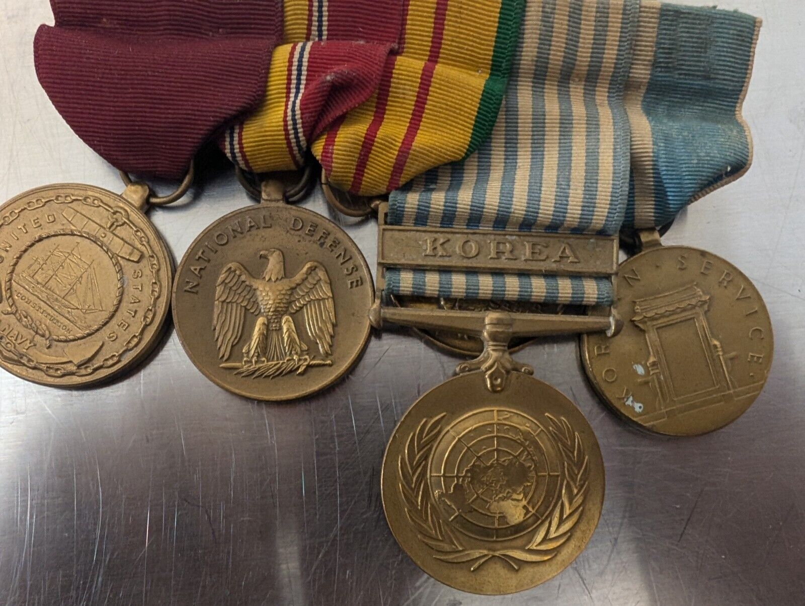 4 Korean/Vietnam War full size regulation Medals and Ribbon Bar-with Box