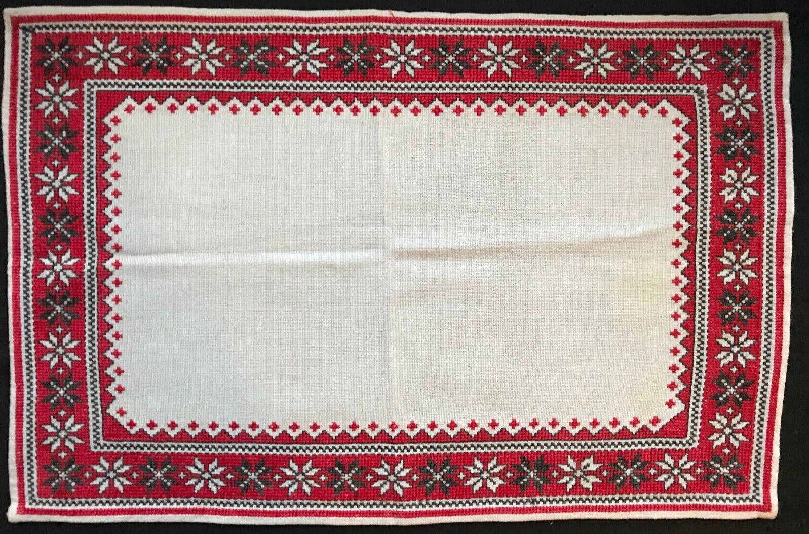 Vintage Ukrainian Tradition Napkin Embroidered with a Cross, 28х43 cm.