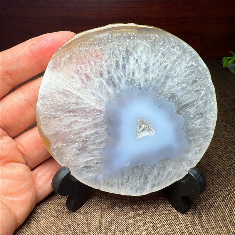 1 Pc Natural beautiful agate Crystal Flower Piece Coaster Crystal 106G+support
