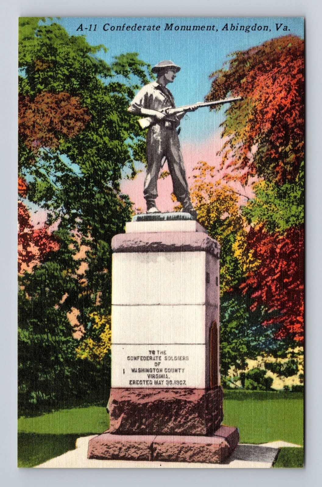 Abingdon VA-Virginia, Scenic View Confederate Monument, Antique Vintage Postcard