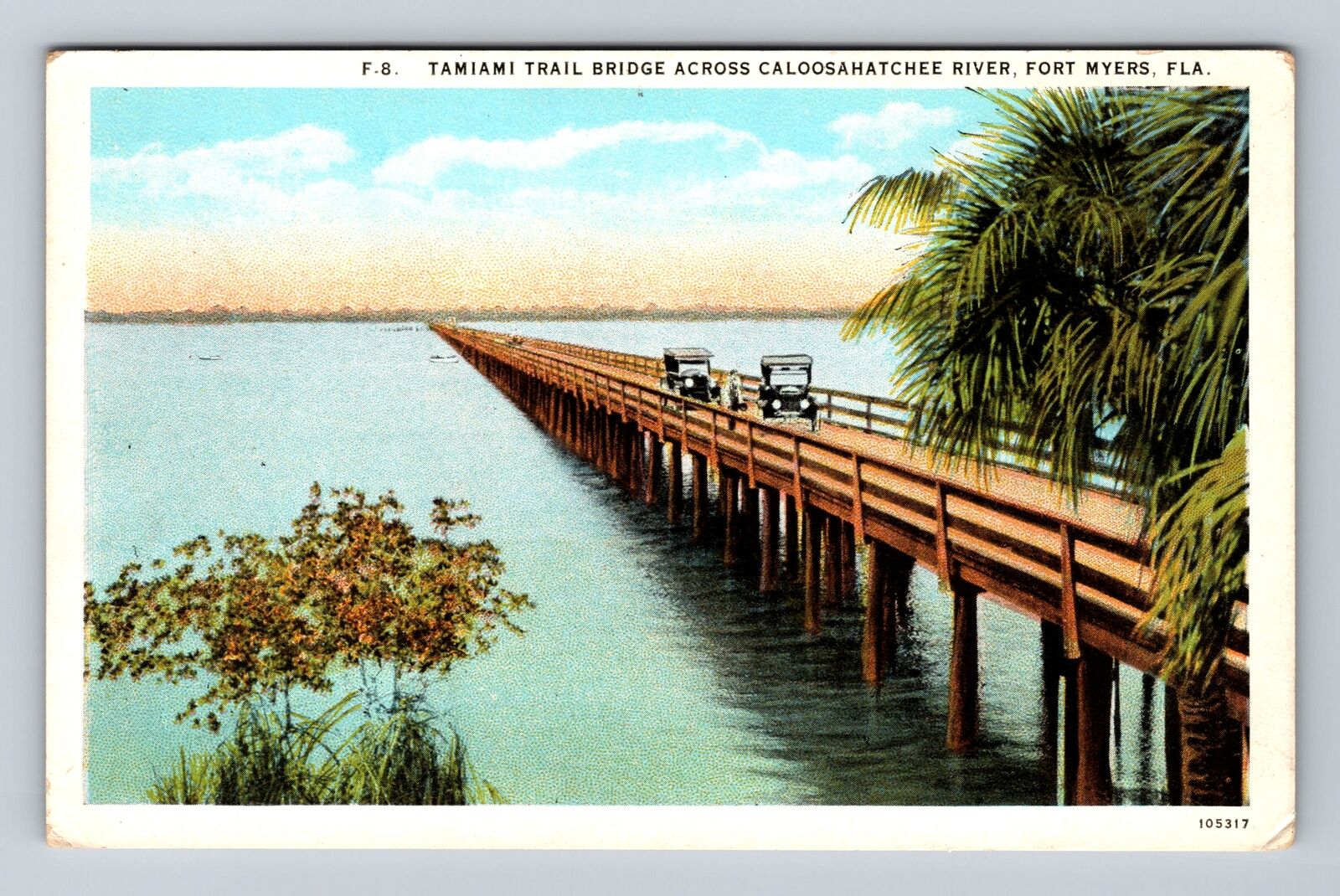 Ft Myers FL-Florida, Caloosahatchee River Tamiami Trail Bridge Vintage Postcard