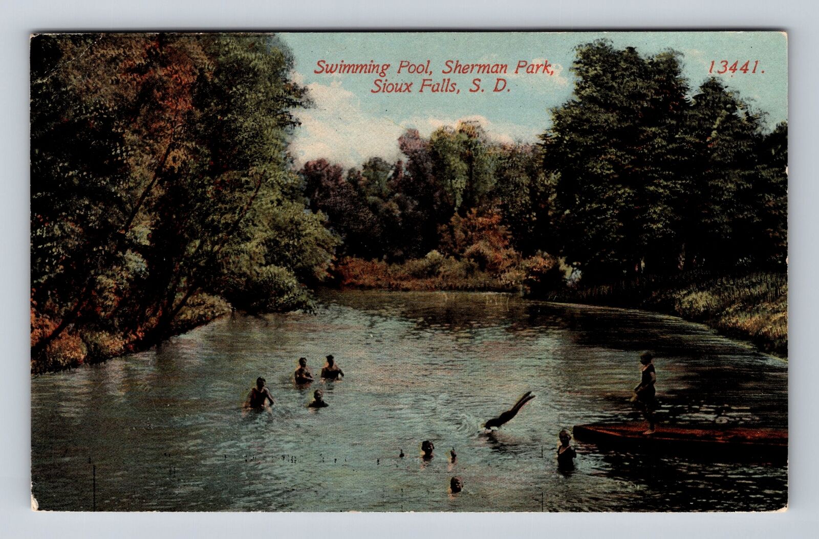 Sioux Falls SD-South Dakota, Sherman Park Swimming Pool Vintage Postcard