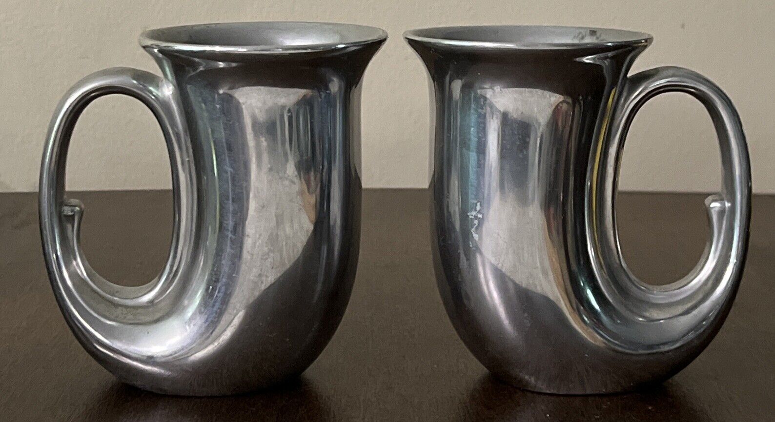 Vintage Set Of 2  Pewter Wilton Armetale USA French Horn Cups Mugs Tavern Steins