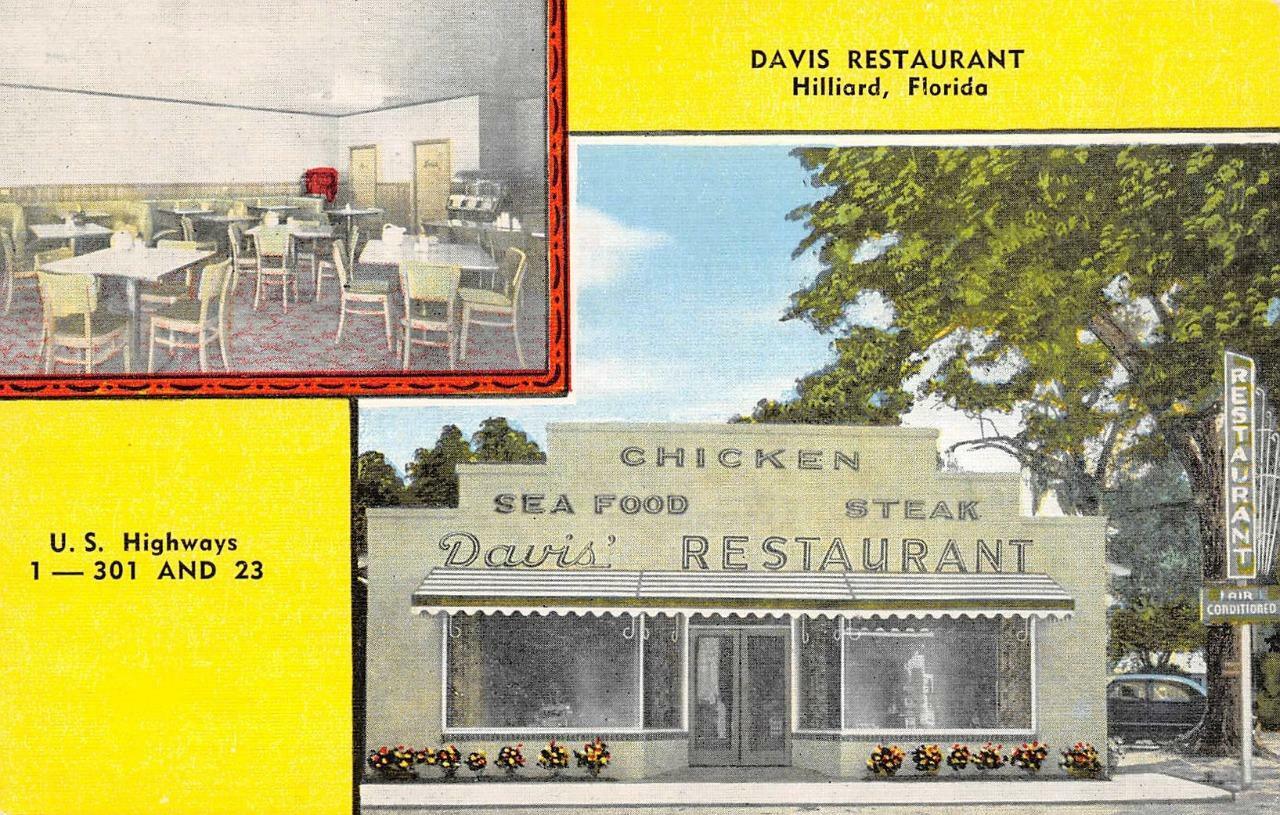 HILLIARD, Florida FL   DAVIS RESTAURANT  Roadside NASSAU COUNTY ca1940s Postcard