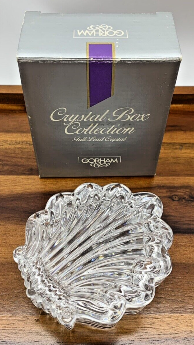 Vintage Gorham Chantilly West Germany Shell Trinket Box Lead Crystal Cut Glass