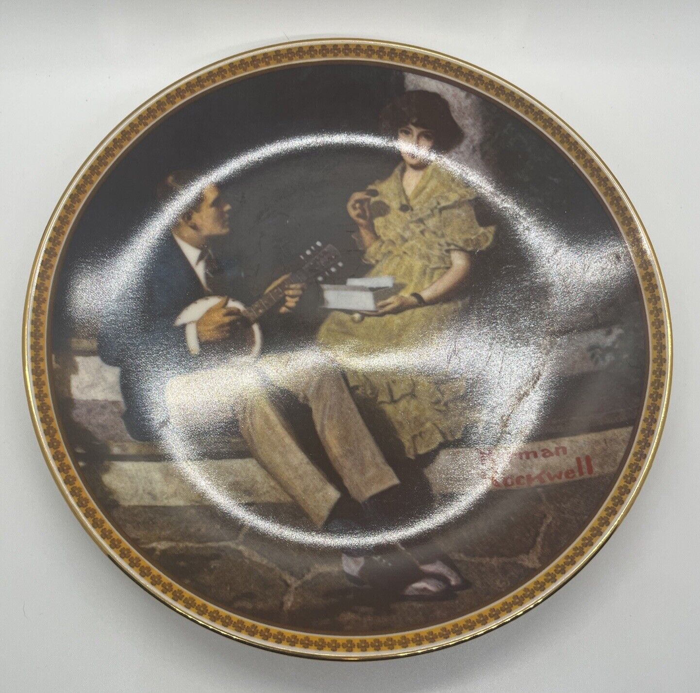 Vintage Norman Rockwell Pondering on The Porch Plate Collectible