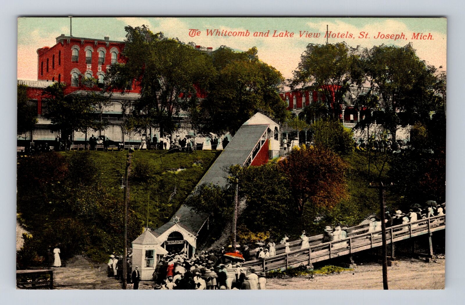 St Joseph MI-Michigan, The Whitcomb & Lake View Hotels, Vintage Postcard