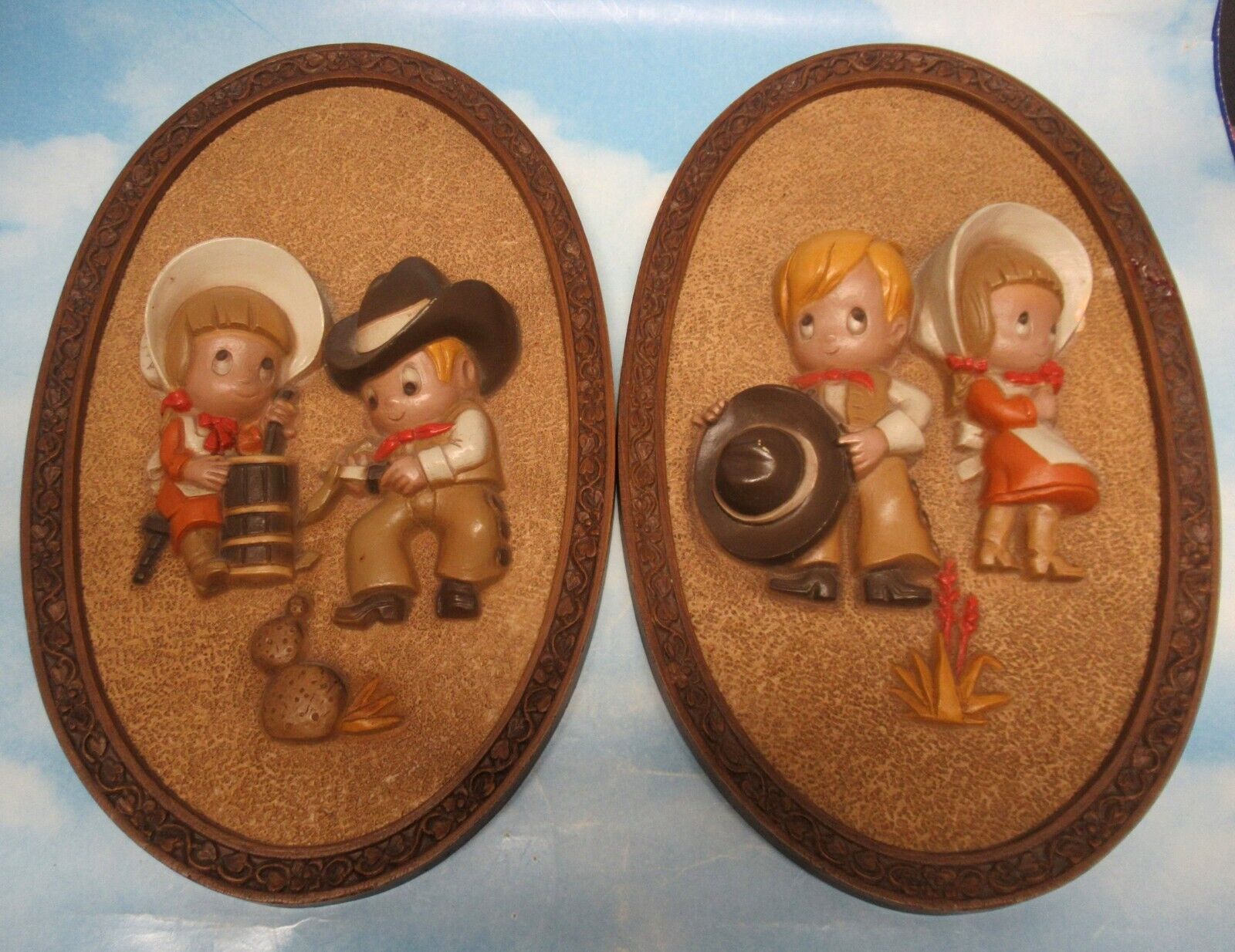 HOMCO Western Cowboy Children embossed plaques HUBBEL ORIGINALS with tags