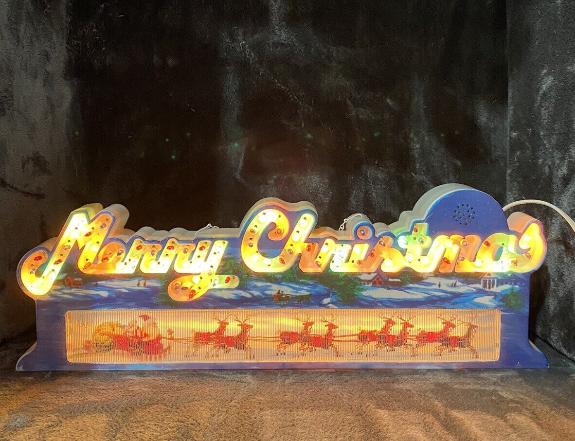Vintage Merry Christmas Light Up And Animated Electric Sign TESTED ✅ FREE 🚢