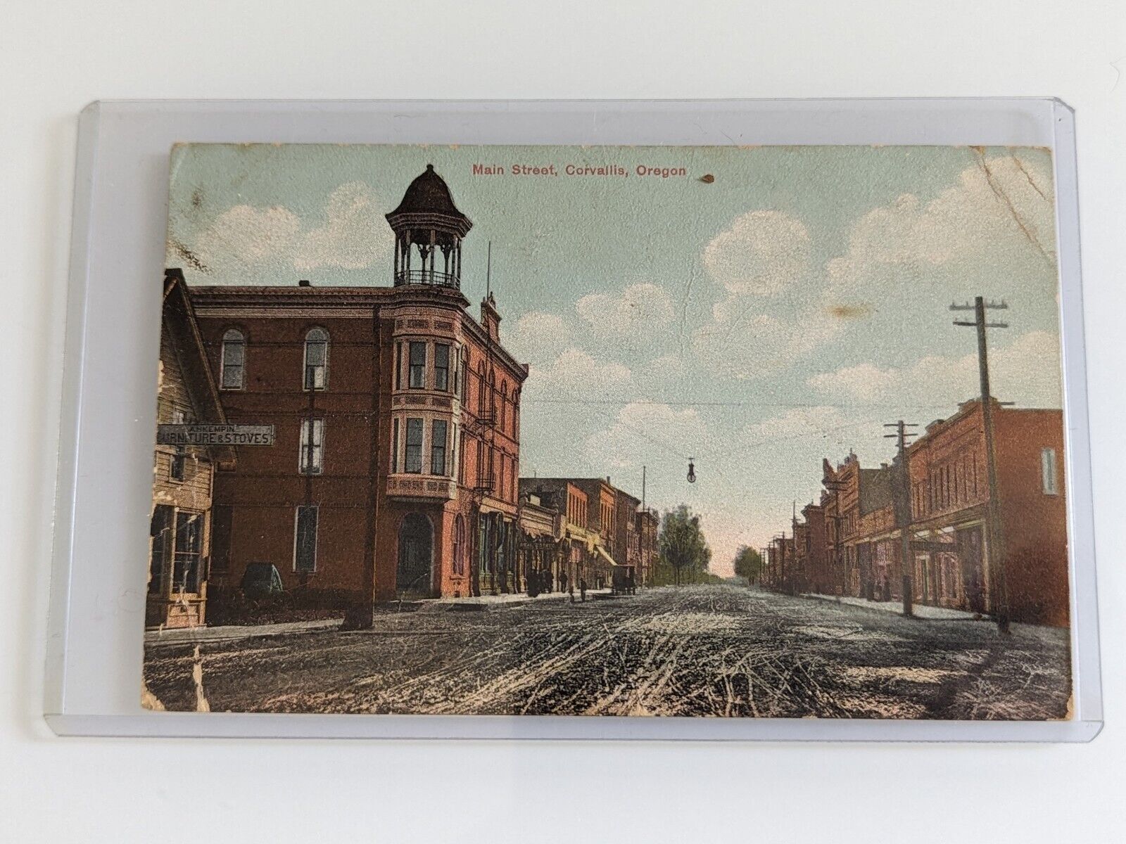 Vintage 1908 Main Street Corvallis OR Postcard One Cent Benjamin Franklin