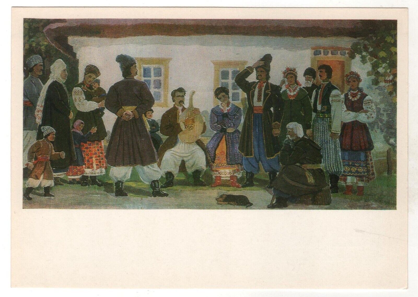 1990 UKRAINIAN Woman Guy Folk types in national clothes Ukraine postcard OLD