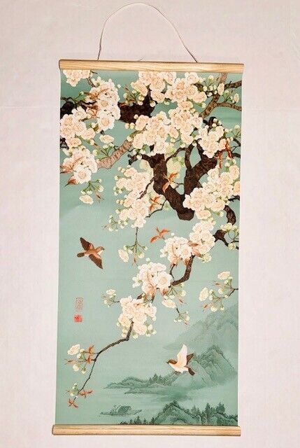 Chinese Ginkgo Flower & Bird Scroll Canvas Print Wall Art 31x16\