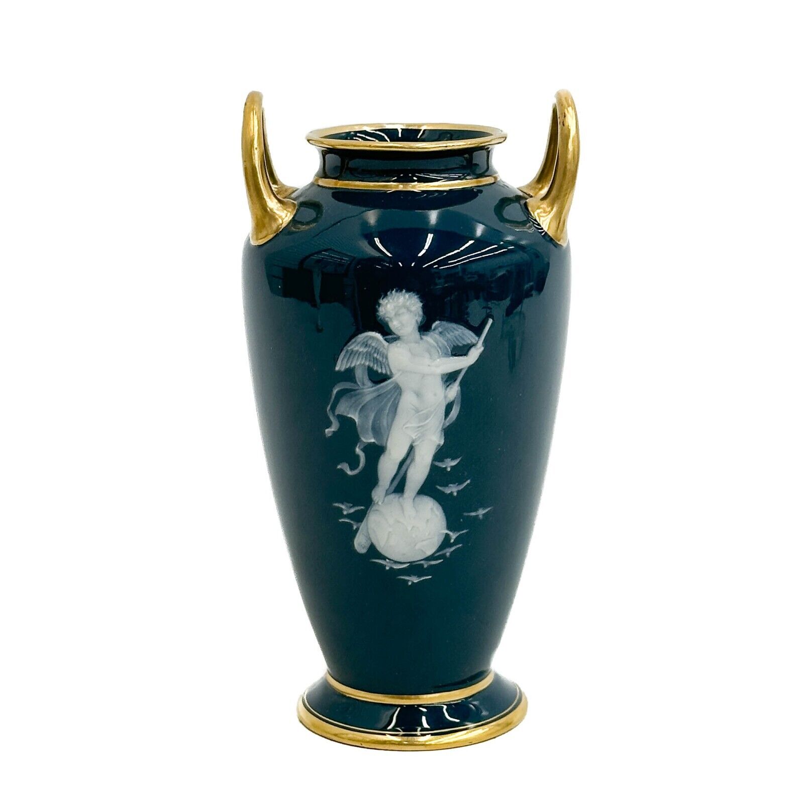 Minton Pate sur Pate Porcelain Blue Miniature Vase Cupid Alboin Birks circa 1895