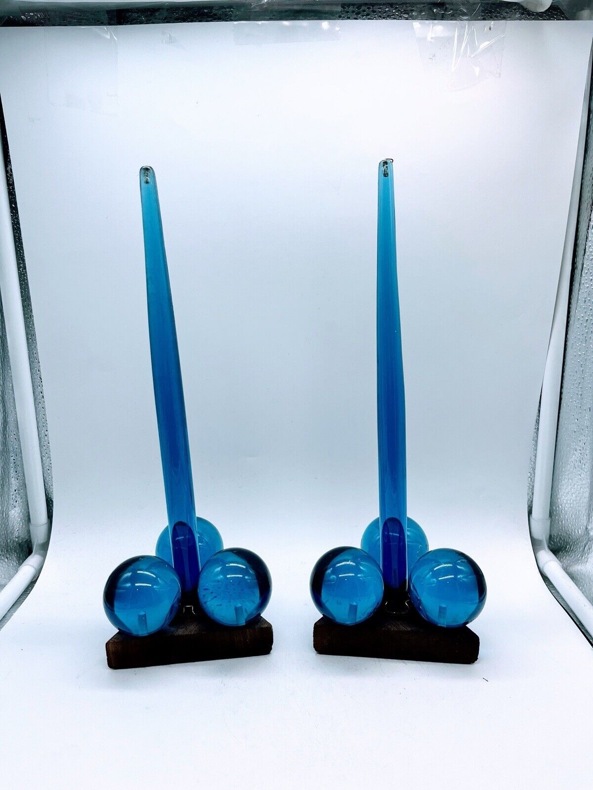 Pair of Cobalt Lucite Candles with Candleholders