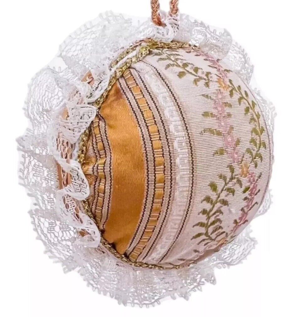 Vintage Victorian Style White Laced Mustard Round Christmas Ornament