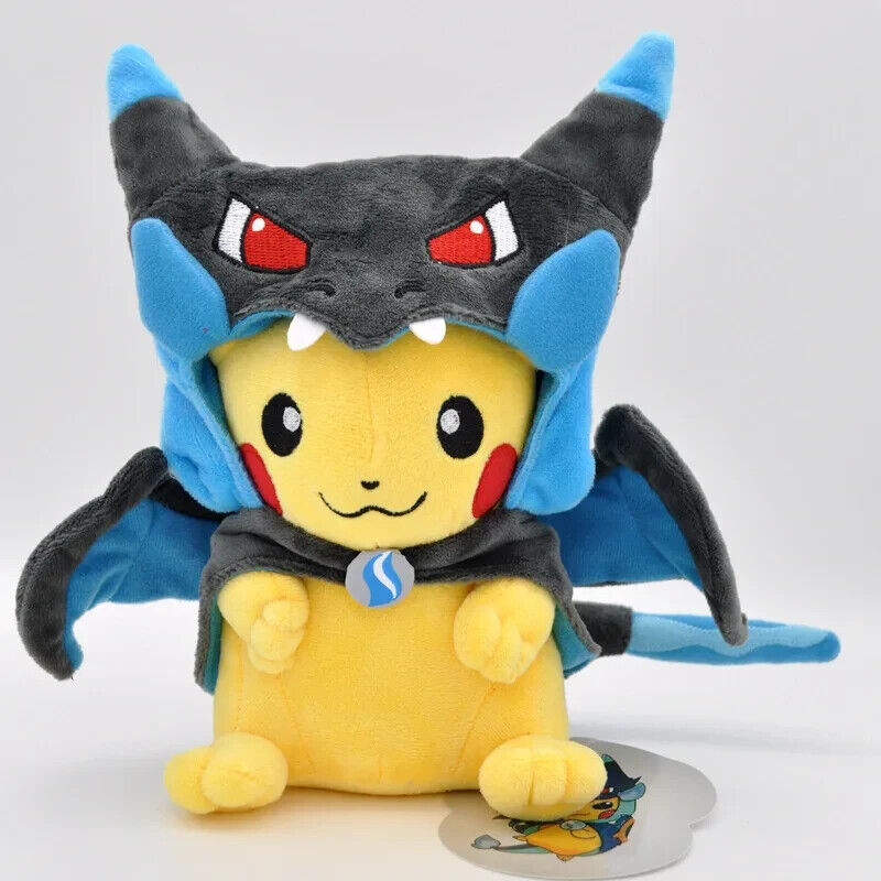 Pokémon Pikachu Mega Charizard Blue Poncho Plush NEW