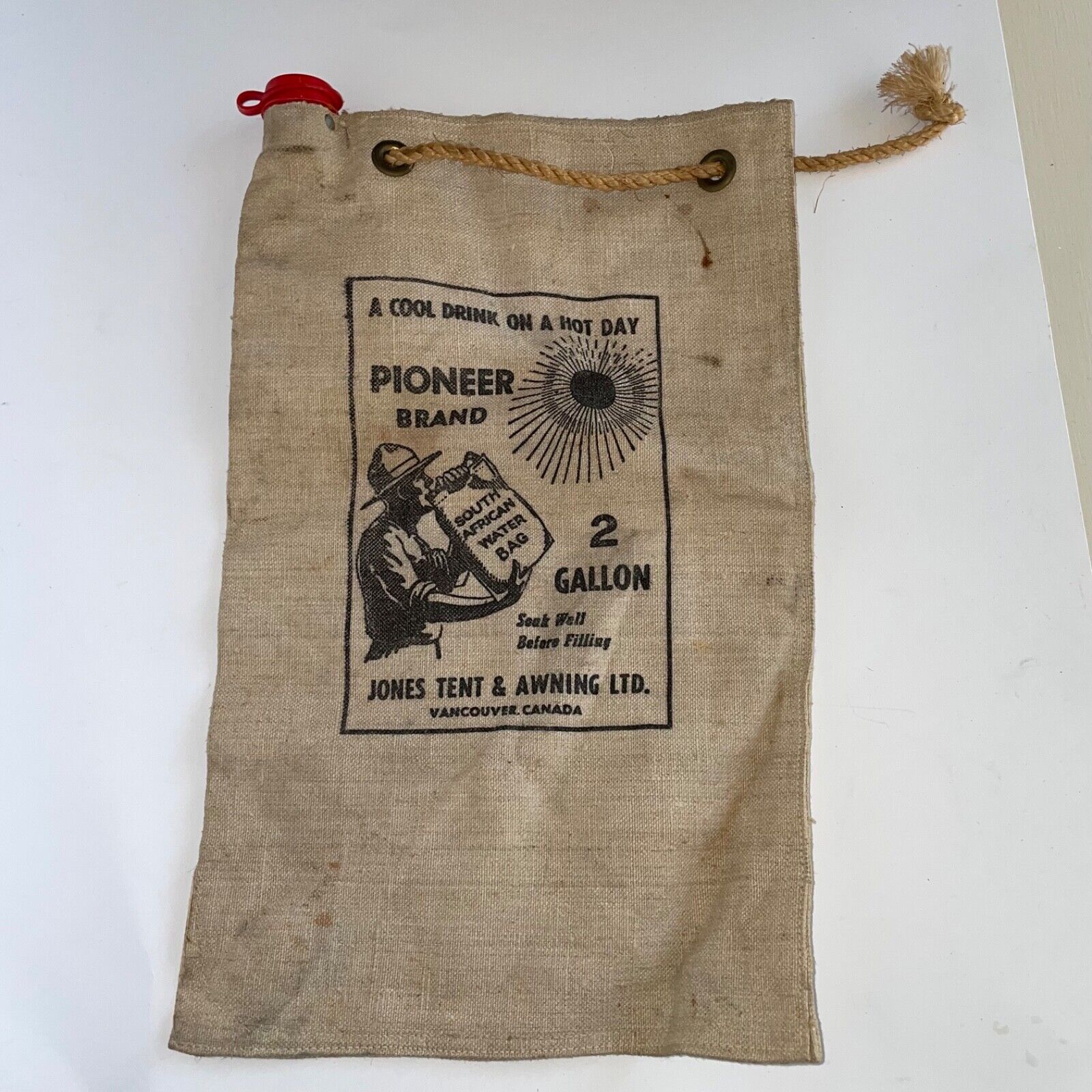 Vintage Pioneer Brand Water Bag 2 Gallon Jones Tent & Awning Vancouver BC Canada