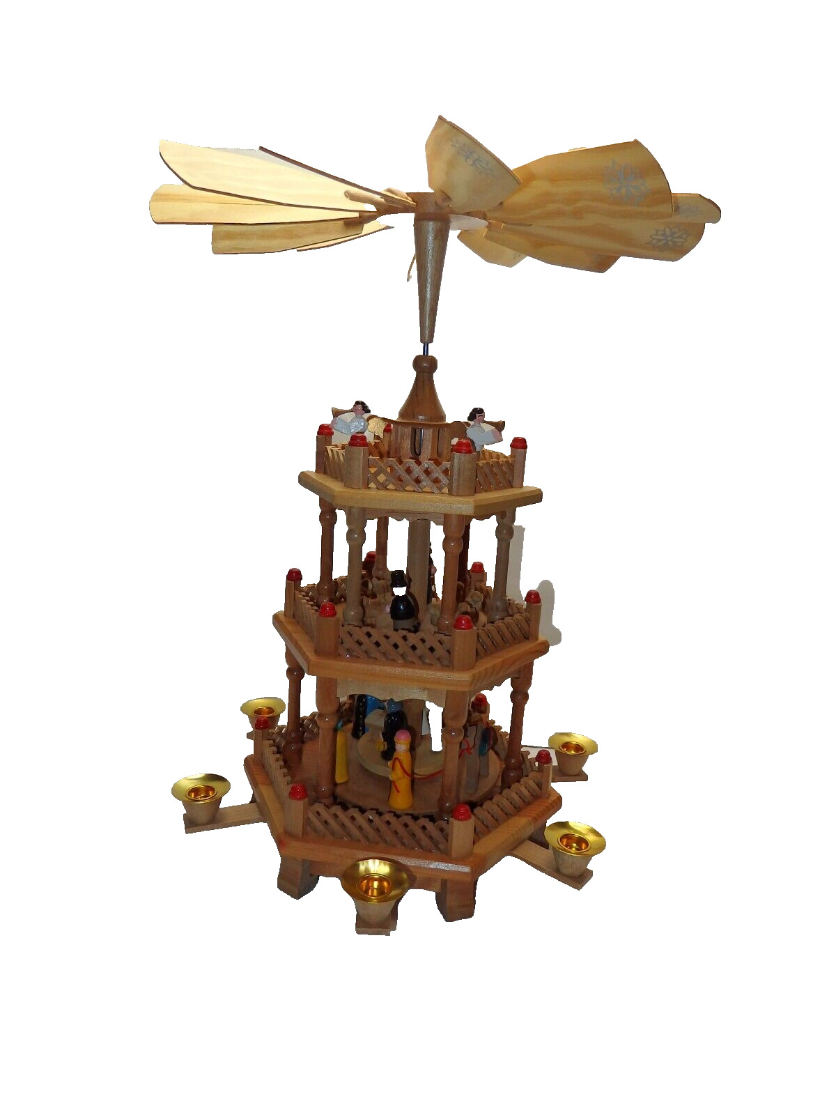 Vintage German Pyramid Carousel Rotating Nativity Scene 3 Tier w/Box(NO CANDLES)