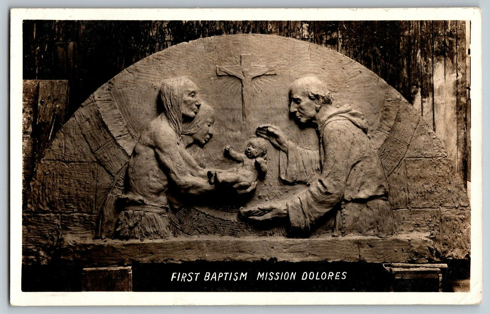 RPPC Vintage Postcard - First Baptism Mission Dolores - Real Photo - Posted