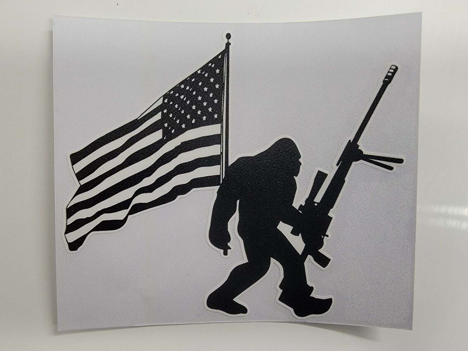 Bigfoot Sasquatch 50 Caliber American Flag durable sticker 4\