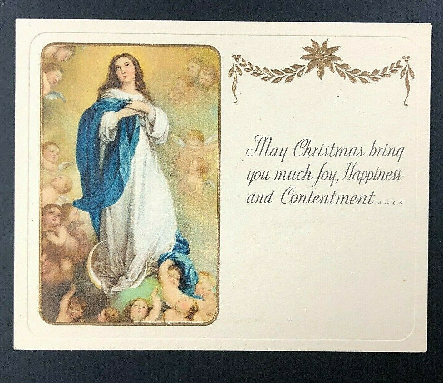 VTG Antique Mary Immaculate Conception Christmas Card Religious Angels Embossed 