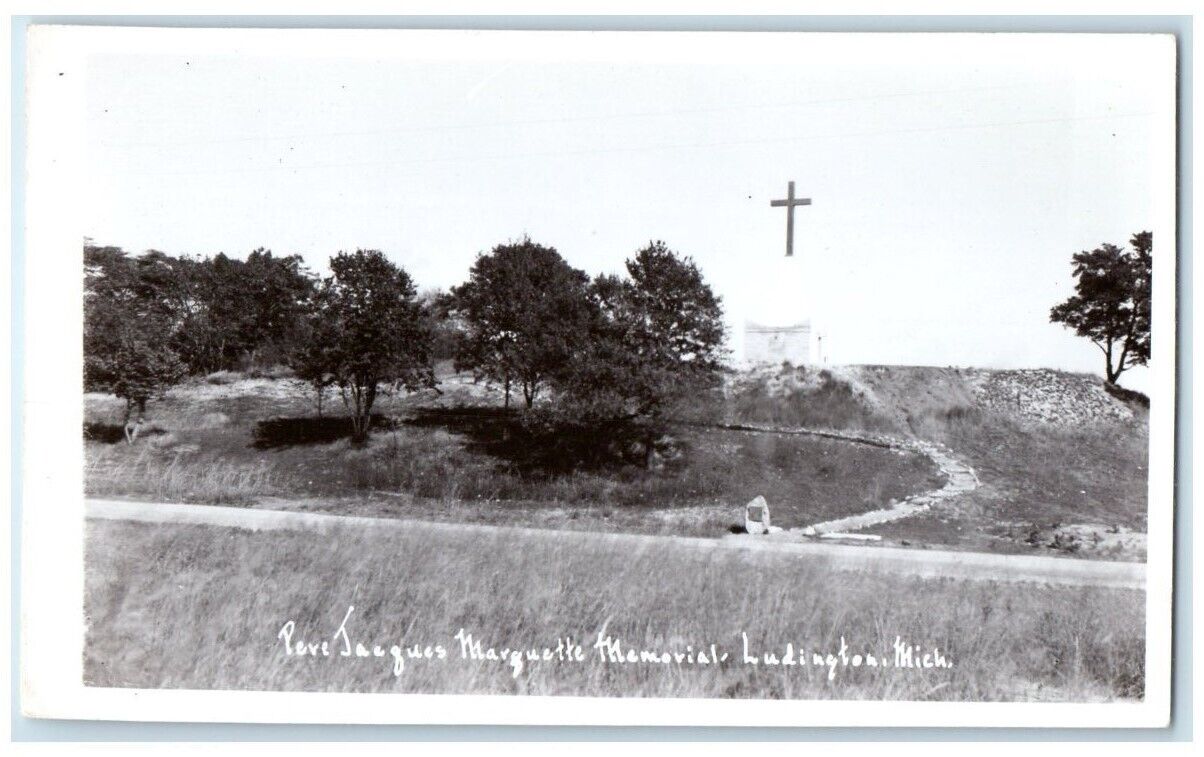 c1950's Pere Jacques Marquette Memorial Site Ludington MI RPPC Photo Postcard