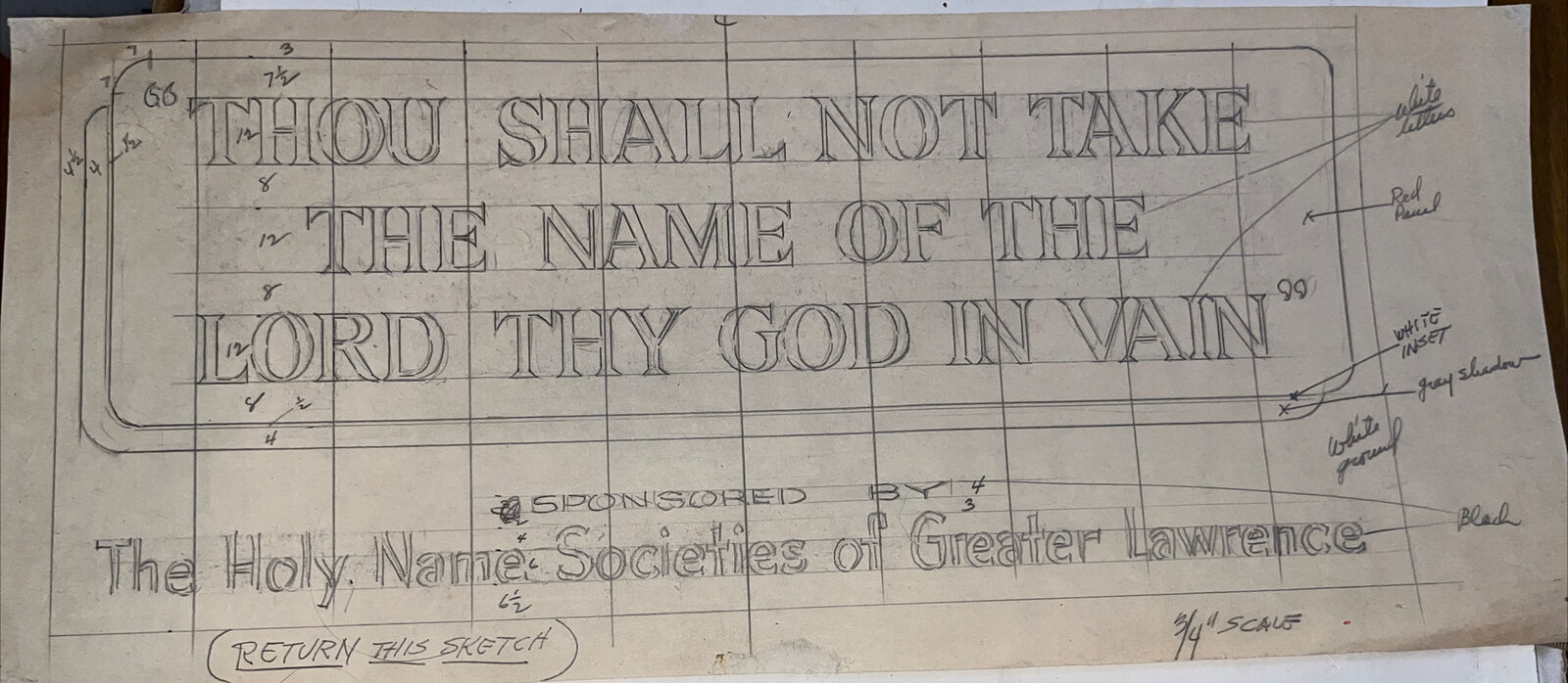 Vintage Billboard Ad Sketch: The Holy Name Societies of Greater Lawrence MA Mass