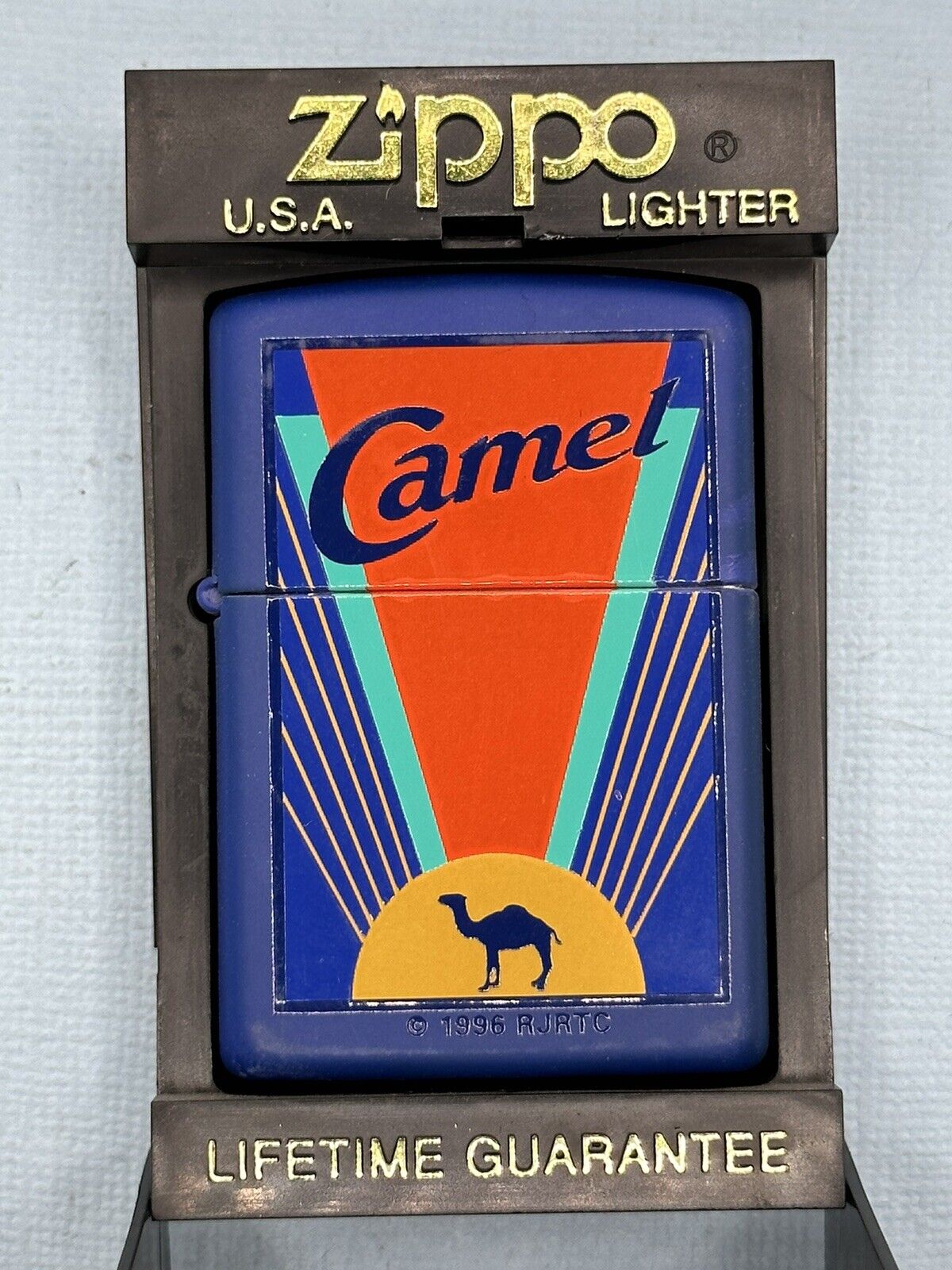 Vintage 1995 Camel Art Deco Royal Blue Zippo Lighter Rare NEW