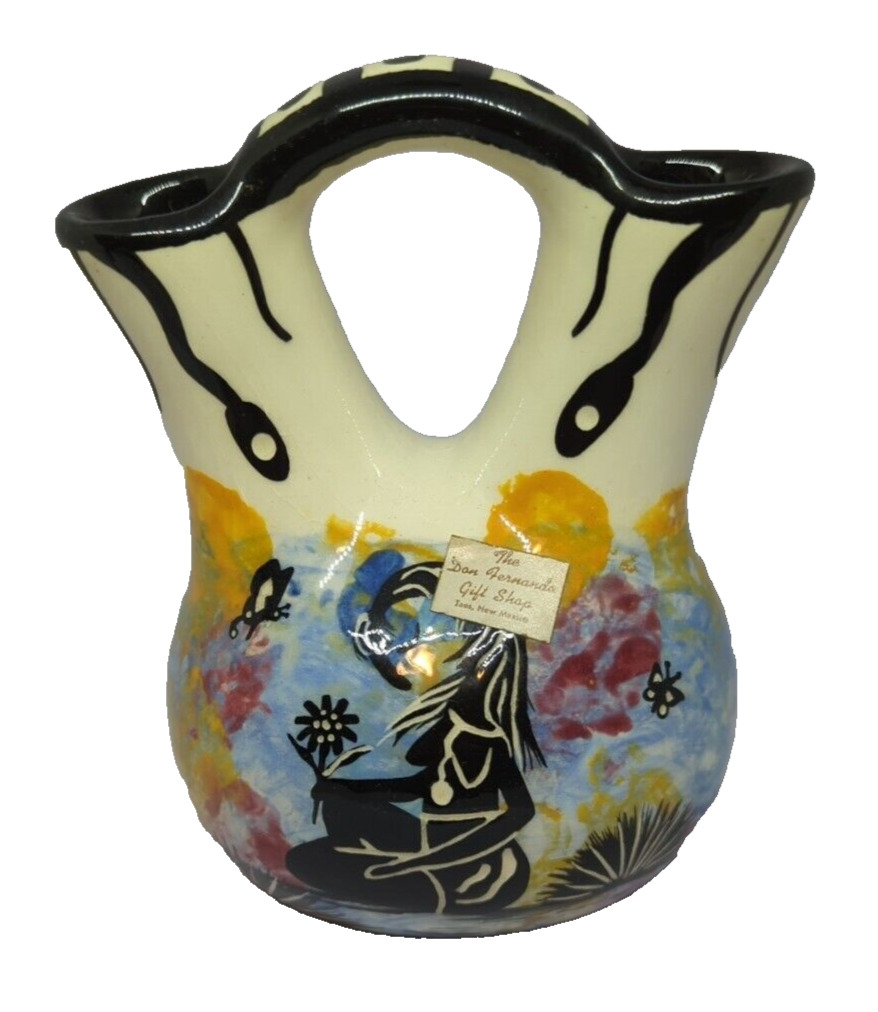 Vintage Mana Pottery Southwestern Wedding Vase Woman Design Artist Signed