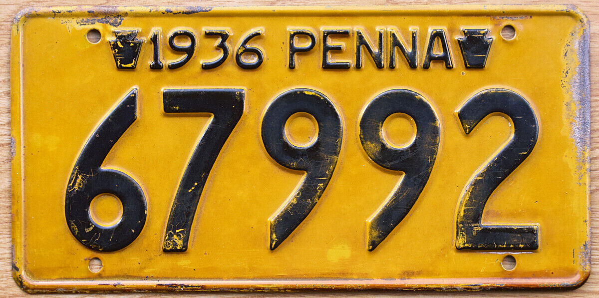 1936 Pennsylvania License Plate · small embossed keystones at top